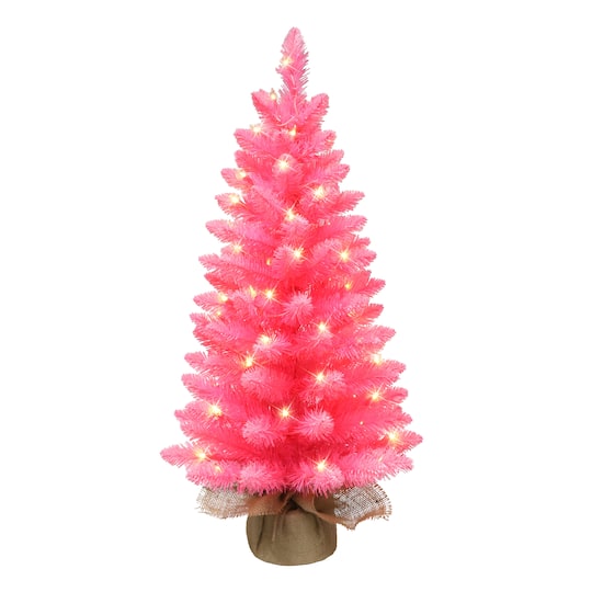 3ft. Pre-Lit Pink Artificial Christmas Tree, Clear LED Lights